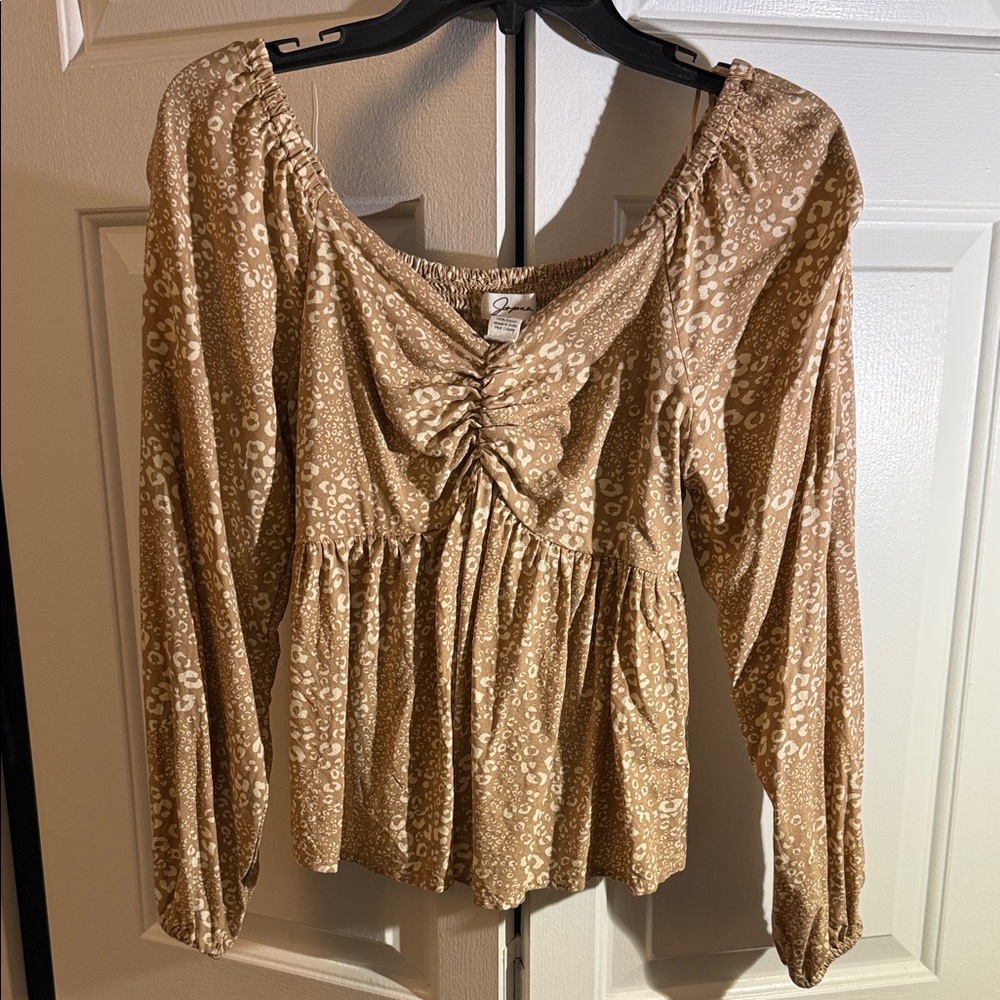 Chic Tan Leopard Print Blouse